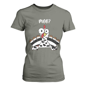 Funny Thanksgiving T Shirt For Women Turkey Moo Cow Farmer Gift TS10 Military Green Print Your Wear