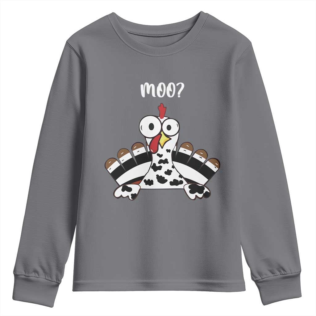 Funny Thanksgiving Youth Sweatshirt Turkey Moo Cow Farmer Gift TS10 Charcoal Print Your Wear
