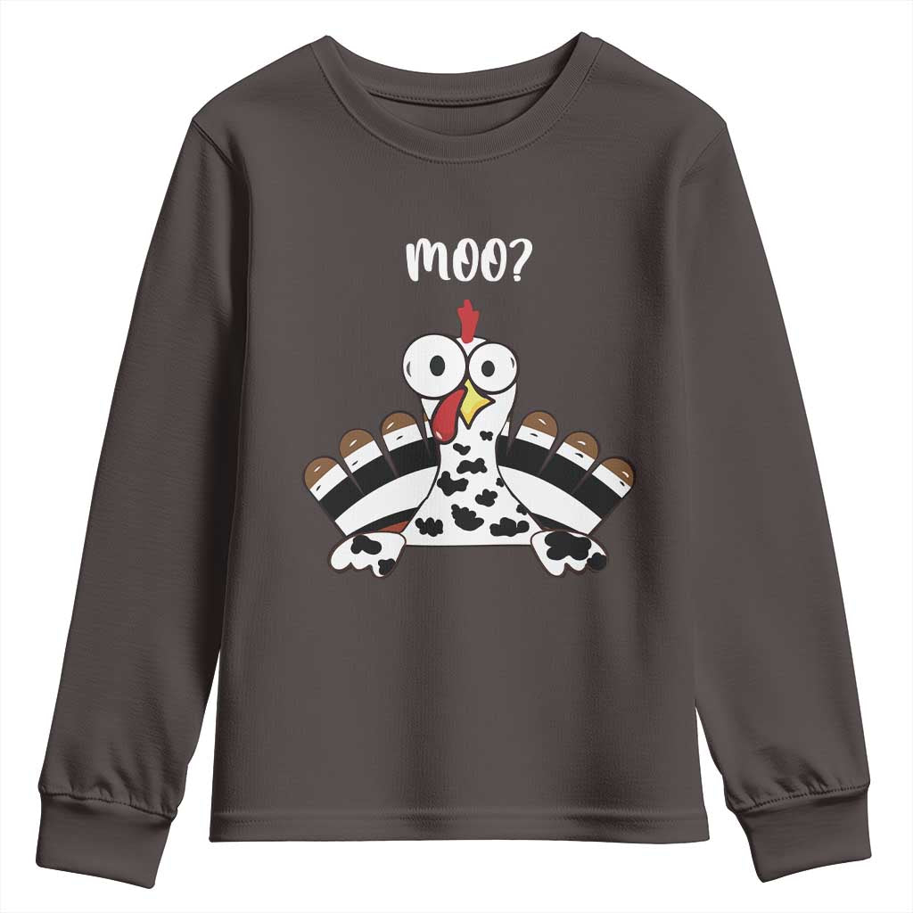 Funny Thanksgiving Youth Sweatshirt Turkey Moo Cow Farmer Gift TS10 Dark Chocolate Print Your Wear