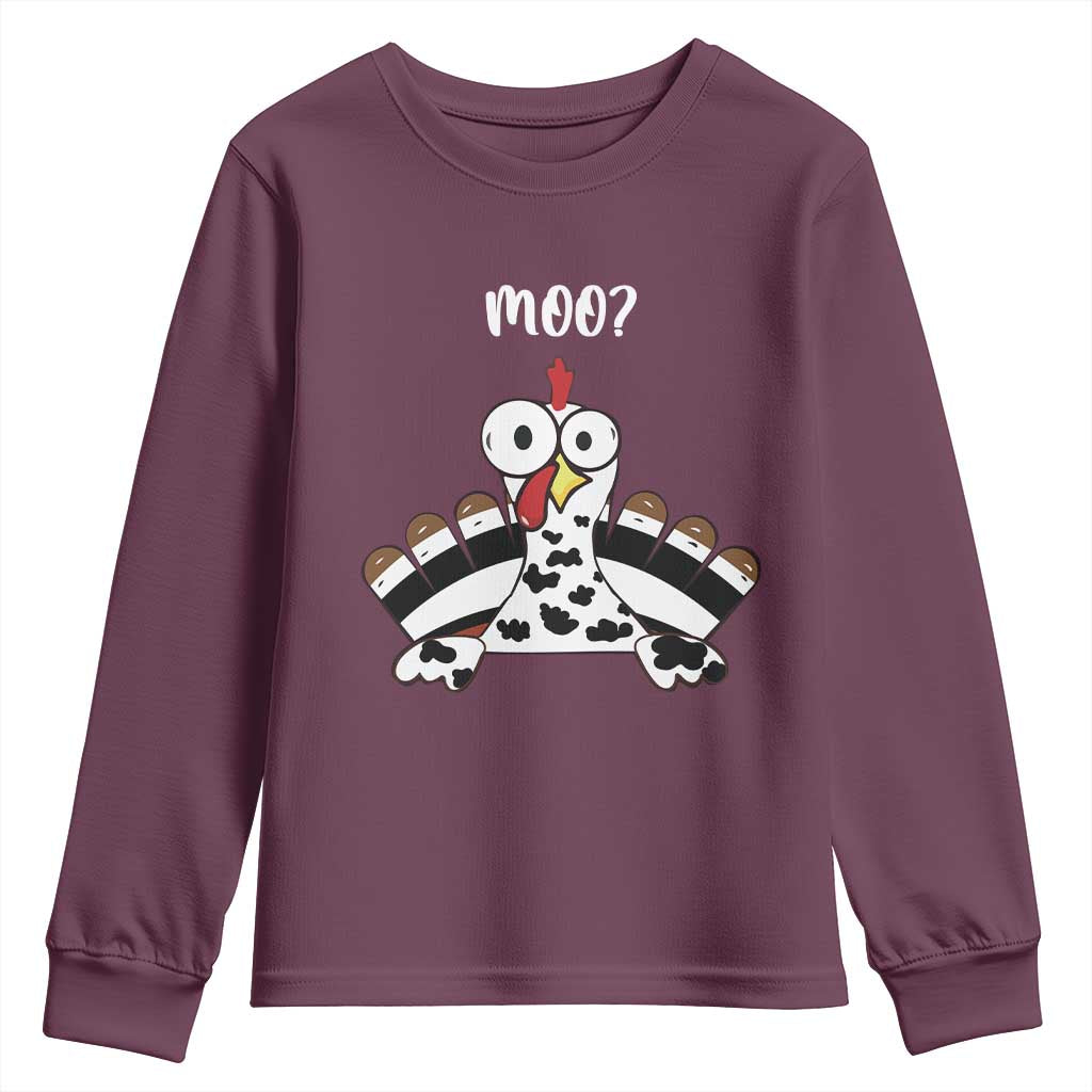Funny Thanksgiving Youth Sweatshirt Turkey Moo Cow Farmer Gift TS10 Maroon Print Your Wear