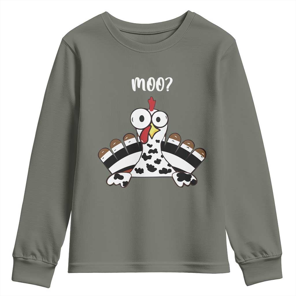 Funny Thanksgiving Youth Sweatshirt Turkey Moo Cow Farmer Gift TS10 Military Green Print Your Wear