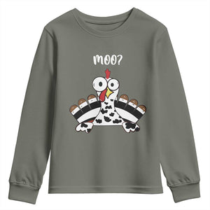 Funny Thanksgiving Youth Sweatshirt Turkey Moo Cow Farmer Gift TS10 Military Green Print Your Wear