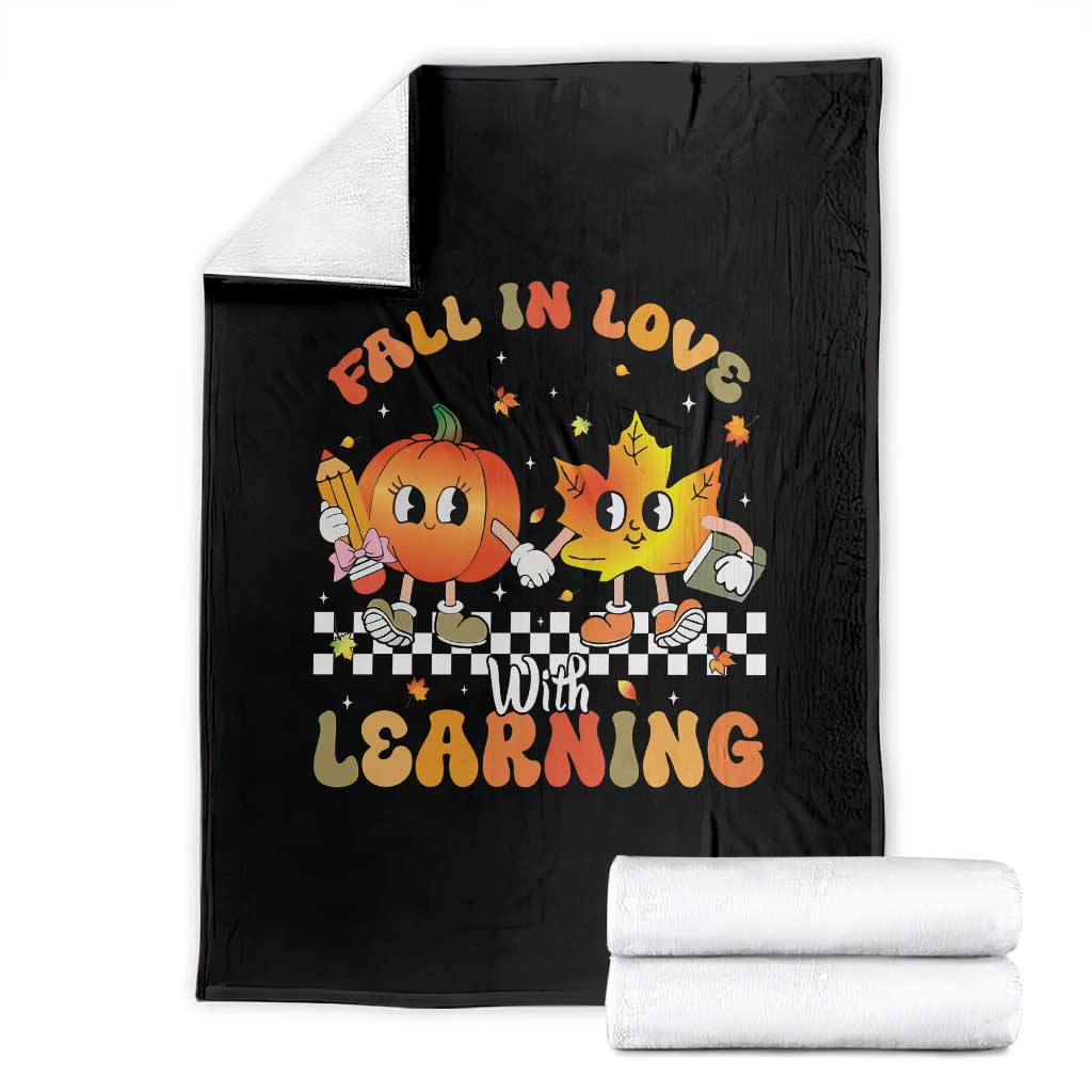 Autumn Teacher Throw Blanket Retro Fall In Love With Learning Thanksgiving Pumpkin TS10 Black Print Your Wear