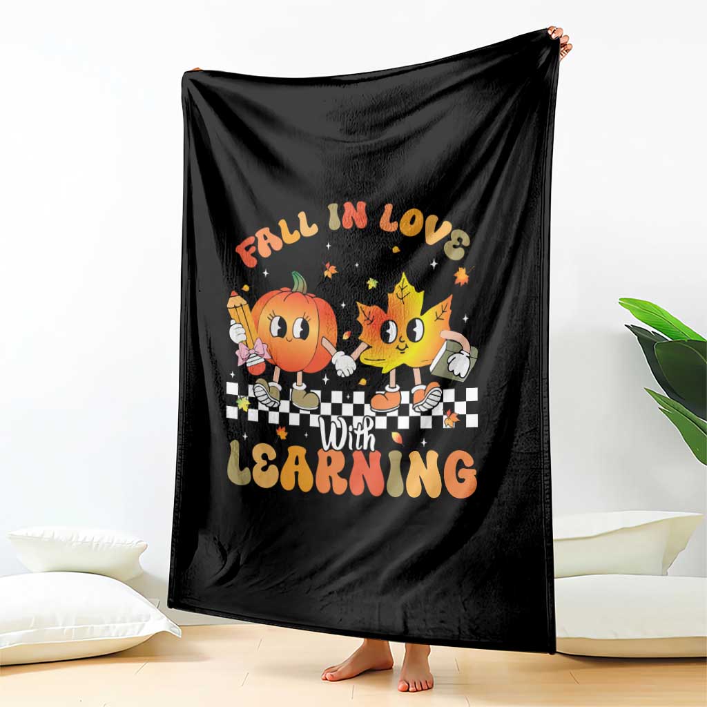 Autumn Teacher Throw Blanket Retro Fall In Love With Learning Thanksgiving Pumpkin TS10 Print Your Wear