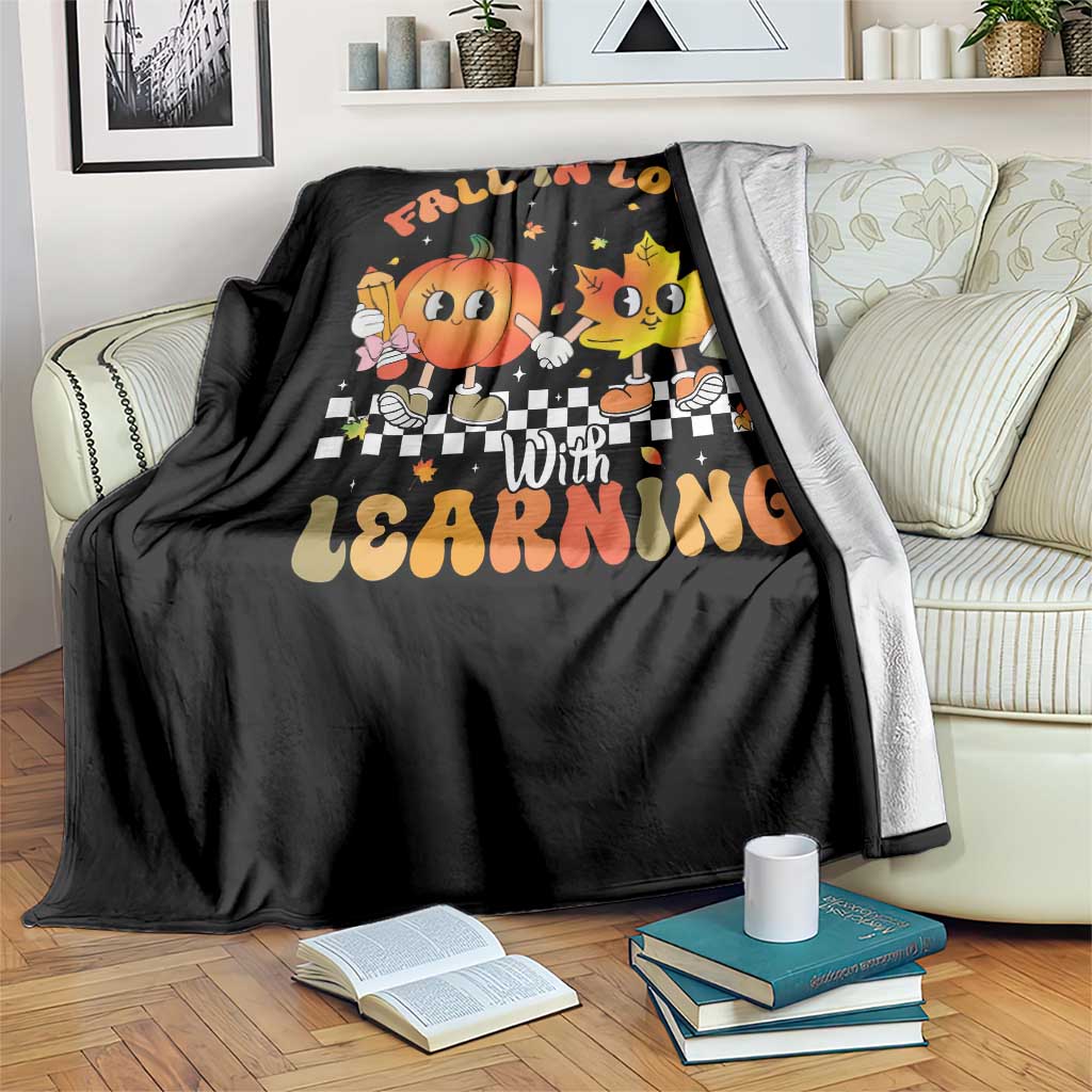 Autumn Teacher Throw Blanket Retro Fall In Love With Learning Thanksgiving Pumpkin TS10 Print Your Wear