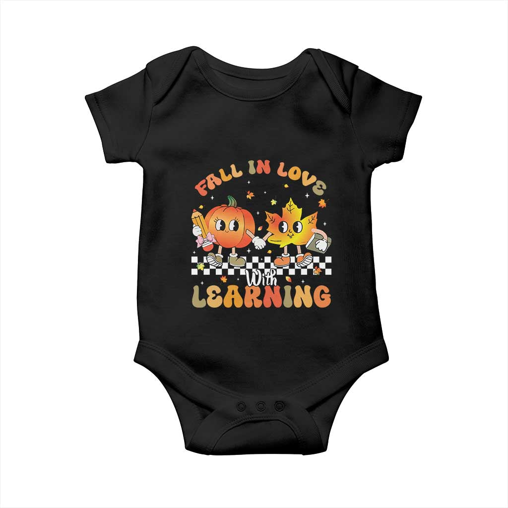 Autumn Teacher Baby Onesie Retro Fall In Love With Learning Thanksgiving Pumpkin TS10 Black Print Your Wear