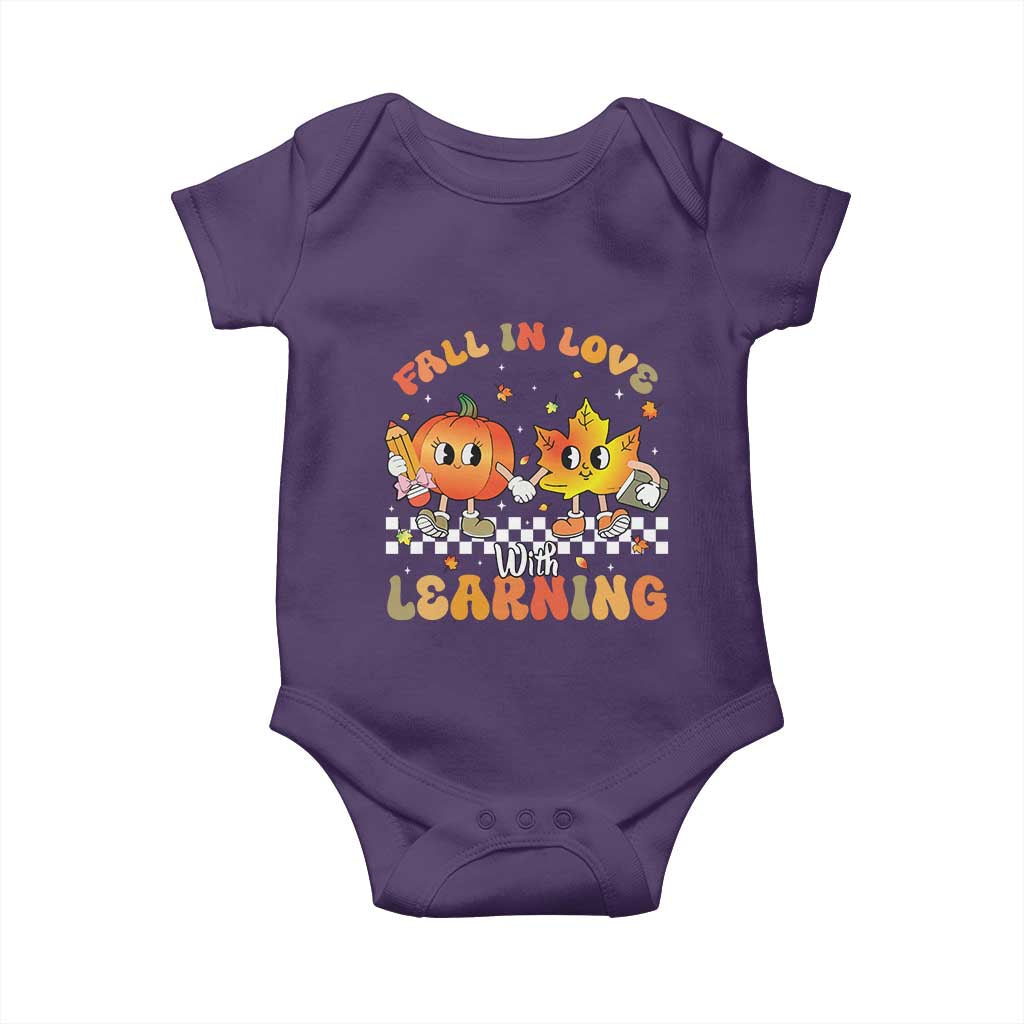 Autumn Teacher Baby Onesie Retro Fall In Love With Learning Thanksgiving Pumpkin TS10 Purple Print Your Wear