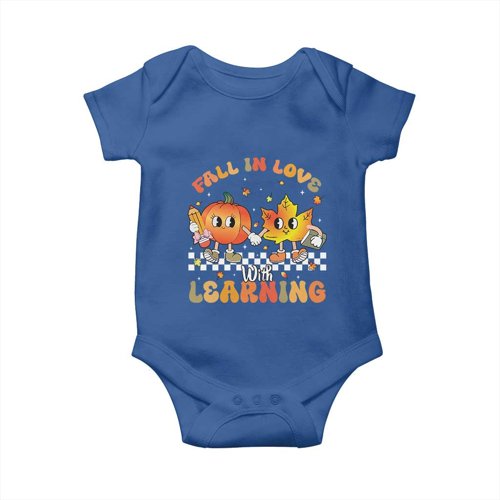 Autumn Teacher Baby Onesie Retro Fall In Love With Learning Thanksgiving Pumpkin TS10 Royal Blue Print Your Wear