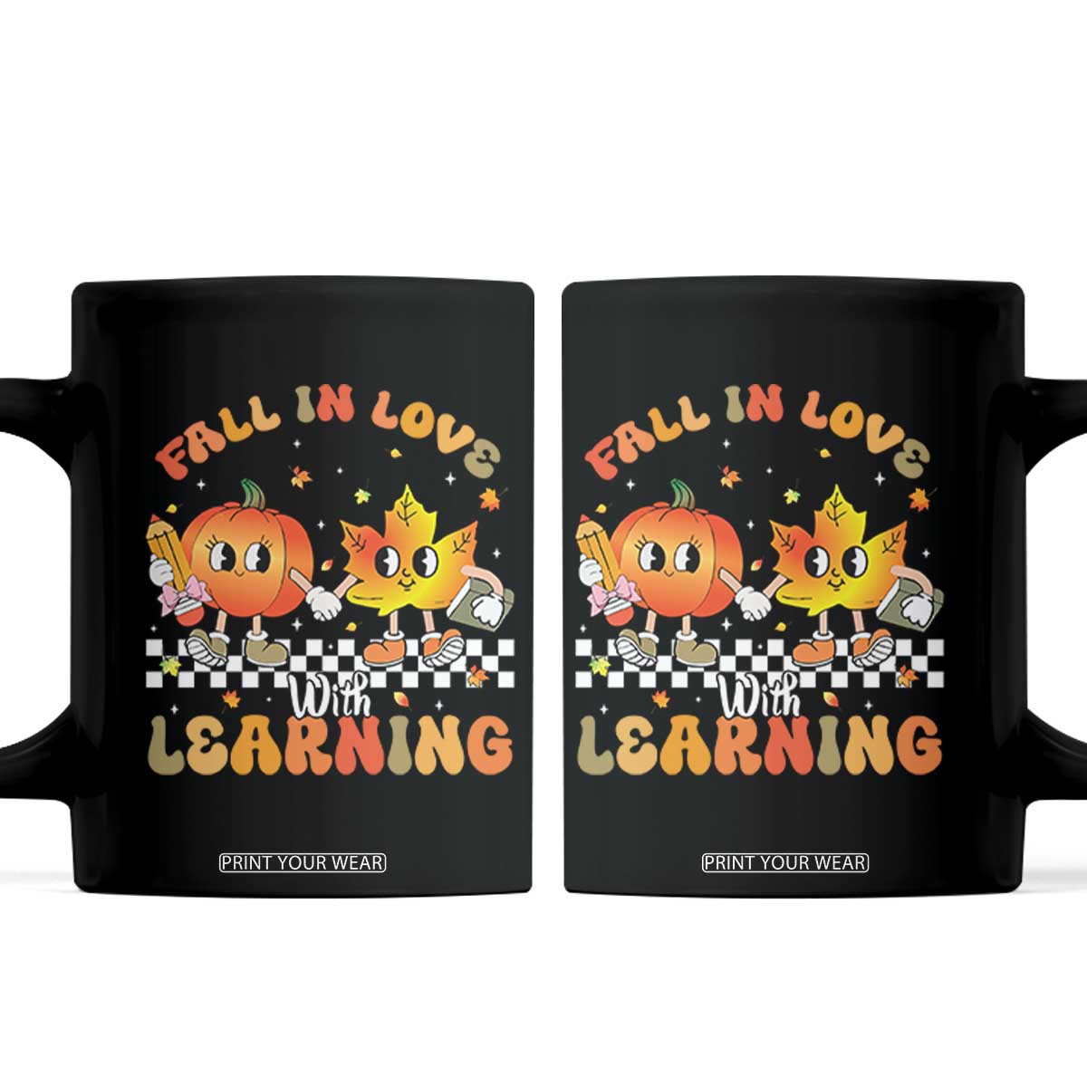 Autumn Teacher Coffee Mug Retro Fall In Love With Learning Thanksgiving Pumpkin TS10 Black Print Your Wear