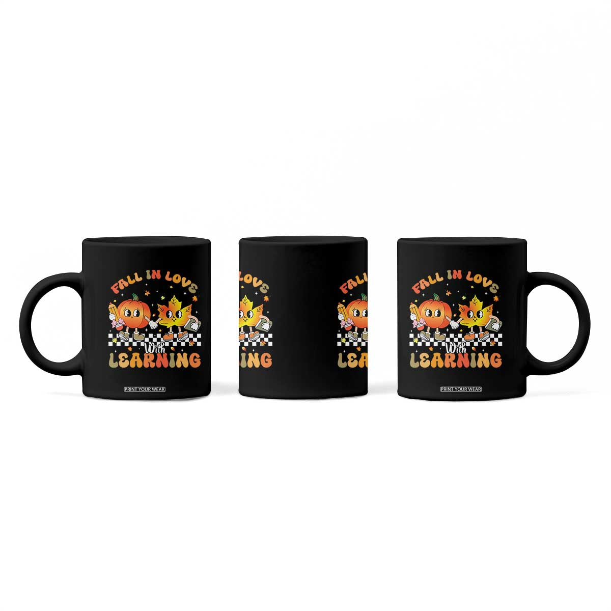 Autumn Teacher Coffee Mug Retro Fall In Love With Learning Thanksgiving Pumpkin TS10 Print Your Wear