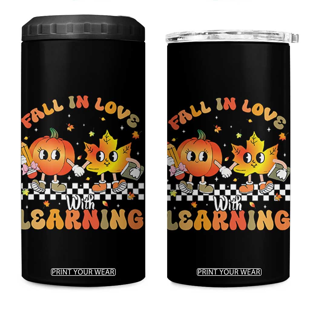 Autumn Teacher 4 in 1 Can Cooler Tumbler Retro Fall In Love With Learning Thanksgiving Pumpkin TS10 One Size: 16 oz Black Print Your Wear