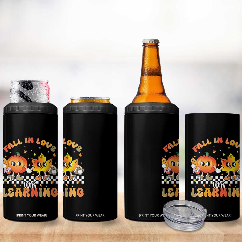 Autumn Teacher 4 in 1 Can Cooler Tumbler Retro Fall In Love With Learning Thanksgiving Pumpkin TS10 Print Your Wear
