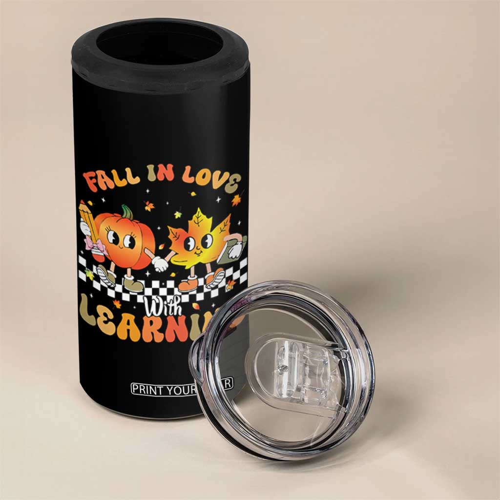 Autumn Teacher 4 in 1 Can Cooler Tumbler Retro Fall In Love With Learning Thanksgiving Pumpkin TS10 Print Your Wear