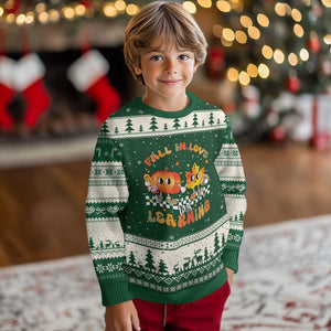 Autumn Teacher Ugly Christmas Sweater Retro Fall In Love With Learning Thanksgiving Pumpkin TS10 Forest Green Beige Print Your Wear