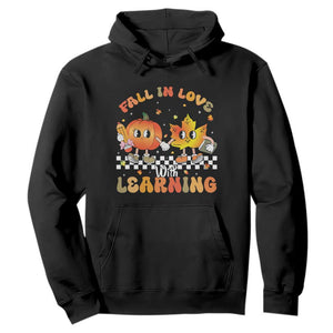 Autumn Teacher Hoodie Retro Fall In Love With Learning Thanksgiving Pumpkin TS10 Black Print Your Wear