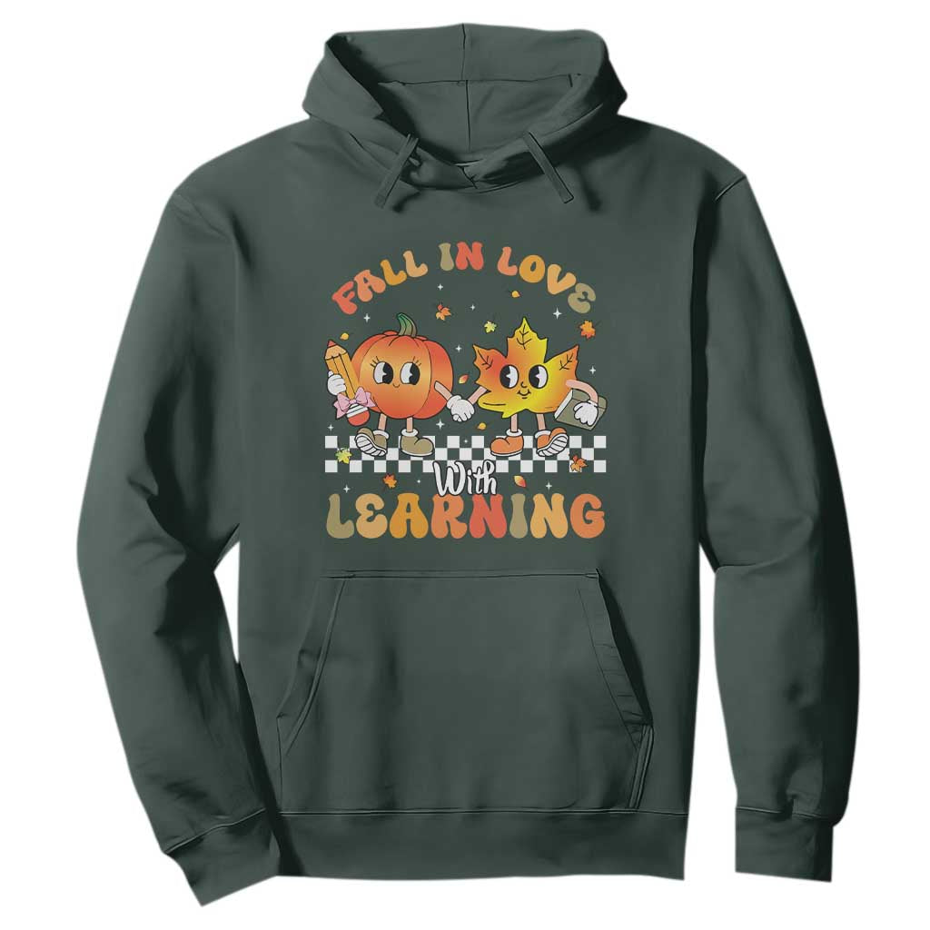 Autumn Teacher Hoodie Retro Fall In Love With Learning Thanksgiving Pumpkin TS10 Dark Forest Green Print Your Wear