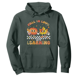 Autumn Teacher Hoodie Retro Fall In Love With Learning Thanksgiving Pumpkin TS10 Dark Forest Green Print Your Wear