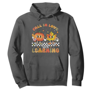 Autumn Teacher Hoodie Retro Fall In Love With Learning Thanksgiving Pumpkin TS10 Dark Heather Print Your Wear