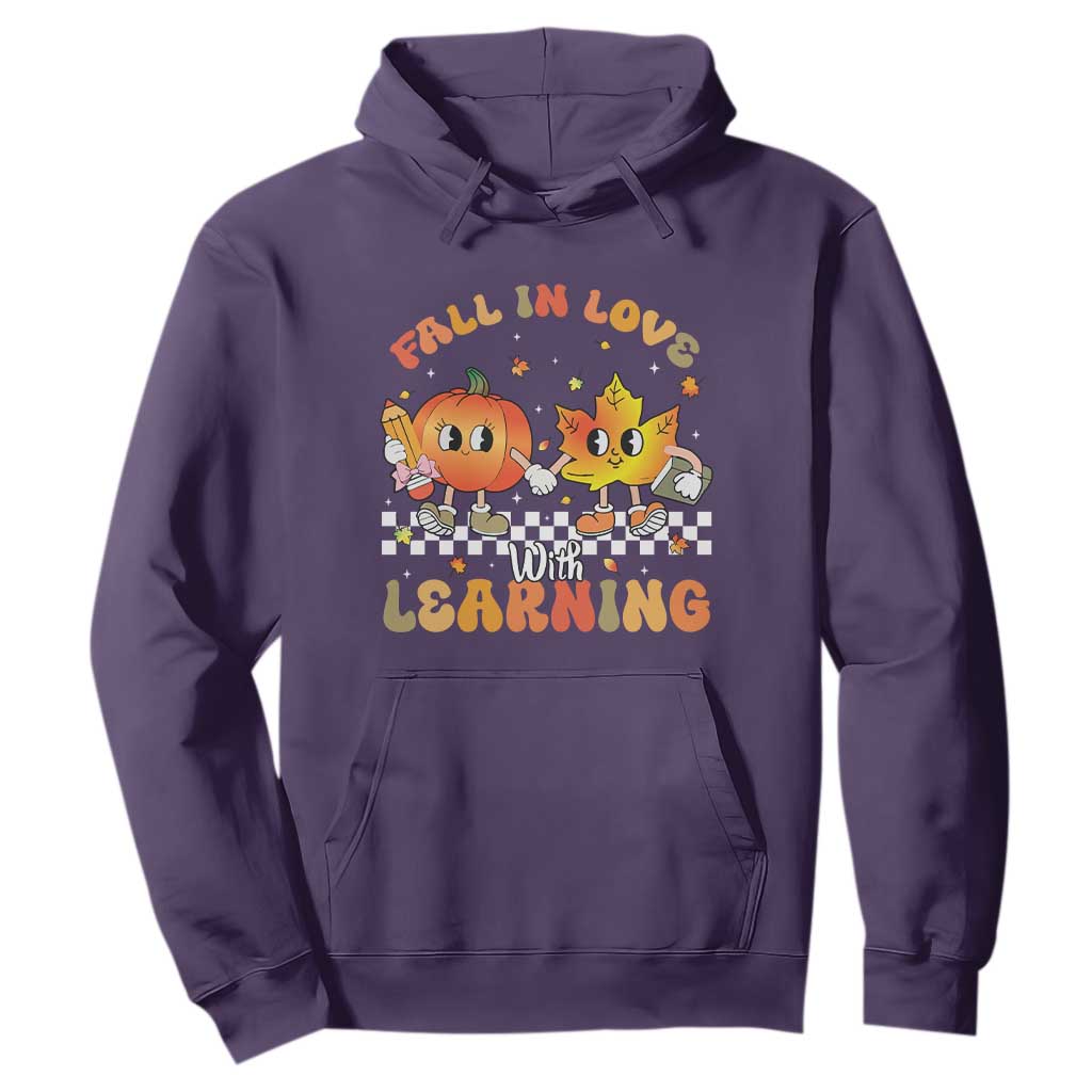 Autumn Teacher Hoodie Retro Fall In Love With Learning Thanksgiving Pumpkin TS10 Purple Print Your Wear