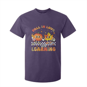 Autumn Teacher T Shirt For Kid Retro Fall In Love With Learning Thanksgiving Pumpkin TS10 Purple Print Your Wear