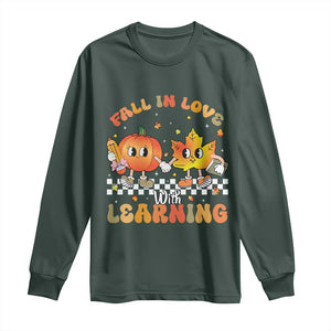 Autumn Teacher Long Sleeve Shirt Retro Fall In Love With Learning Thanksgiving Pumpkin TS10 Dark Forest Green Print Your Wear