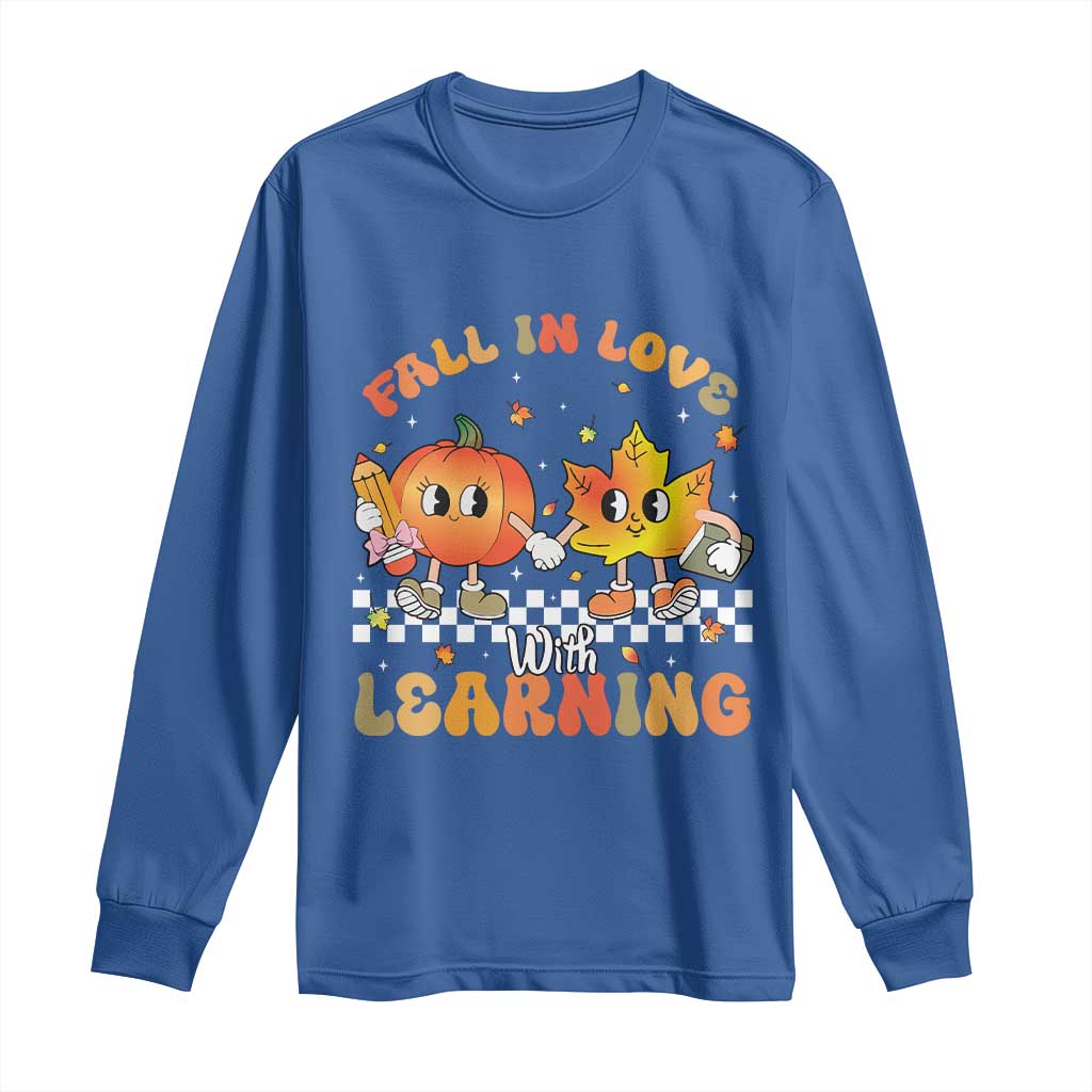 Autumn Teacher Long Sleeve Shirt Retro Fall In Love With Learning Thanksgiving Pumpkin TS10 Royal Blue Print Your Wear