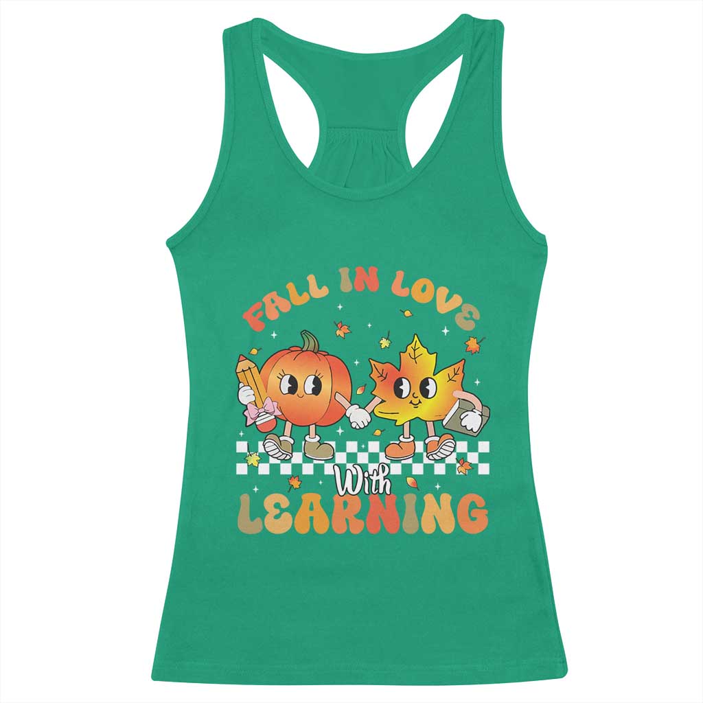 Autumn Teacher Racerback Tank Top Retro Fall In Love With Learning Thanksgiving Pumpkin TS10 Irish Green Print Your Wear