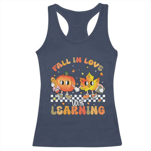 Autumn Teacher Racerback Tank Top Retro Fall In Love With Learning Thanksgiving Pumpkin TS10 Navy Print Your Wear