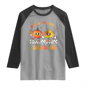 Autumn Teacher Raglan Shirt Retro Fall In Love With Learning Thanksgiving Pumpkin TS10 Sport Gray Black Print Your Wear