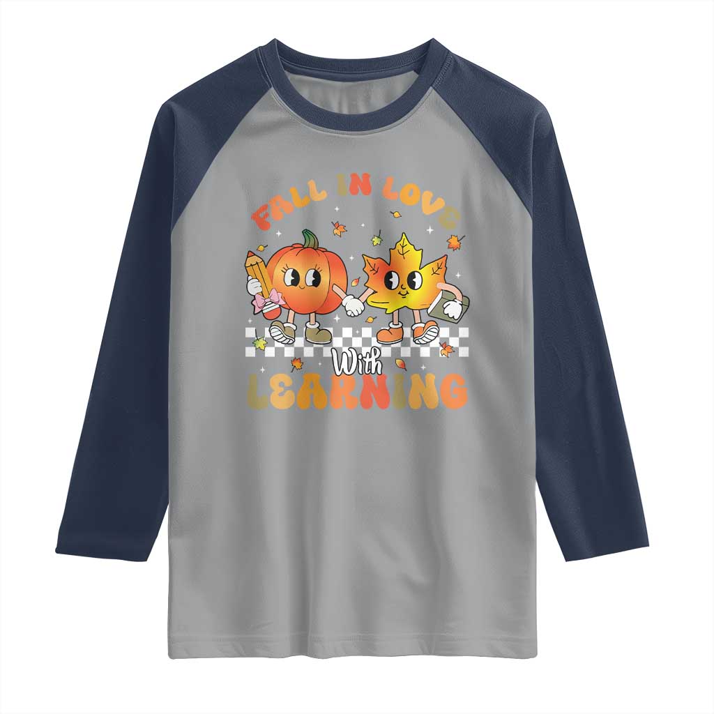 Autumn Teacher Raglan Shirt Retro Fall In Love With Learning Thanksgiving Pumpkin TS10 Sport Gray Navy Print Your Wear