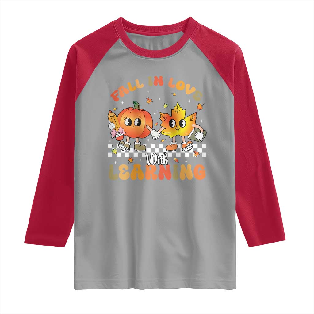 Autumn Teacher Raglan Shirt Retro Fall In Love With Learning Thanksgiving Pumpkin TS10 Sport Gray Red Print Your Wear