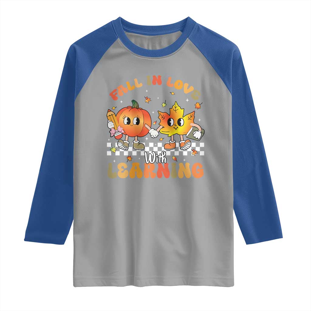Autumn Teacher Raglan Shirt Retro Fall In Love With Learning Thanksgiving Pumpkin TS10 Sport Gray Royal Print Your Wear