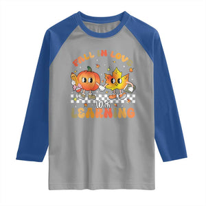Autumn Teacher Raglan Shirt Retro Fall In Love With Learning Thanksgiving Pumpkin TS10 Sport Gray Royal Print Your Wear