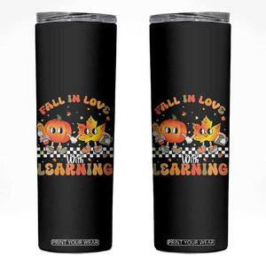 Autumn Teacher Skinny Tumbler Retro Fall In Love With Learning Thanksgiving Pumpkin TS10 Black Print Your Wear