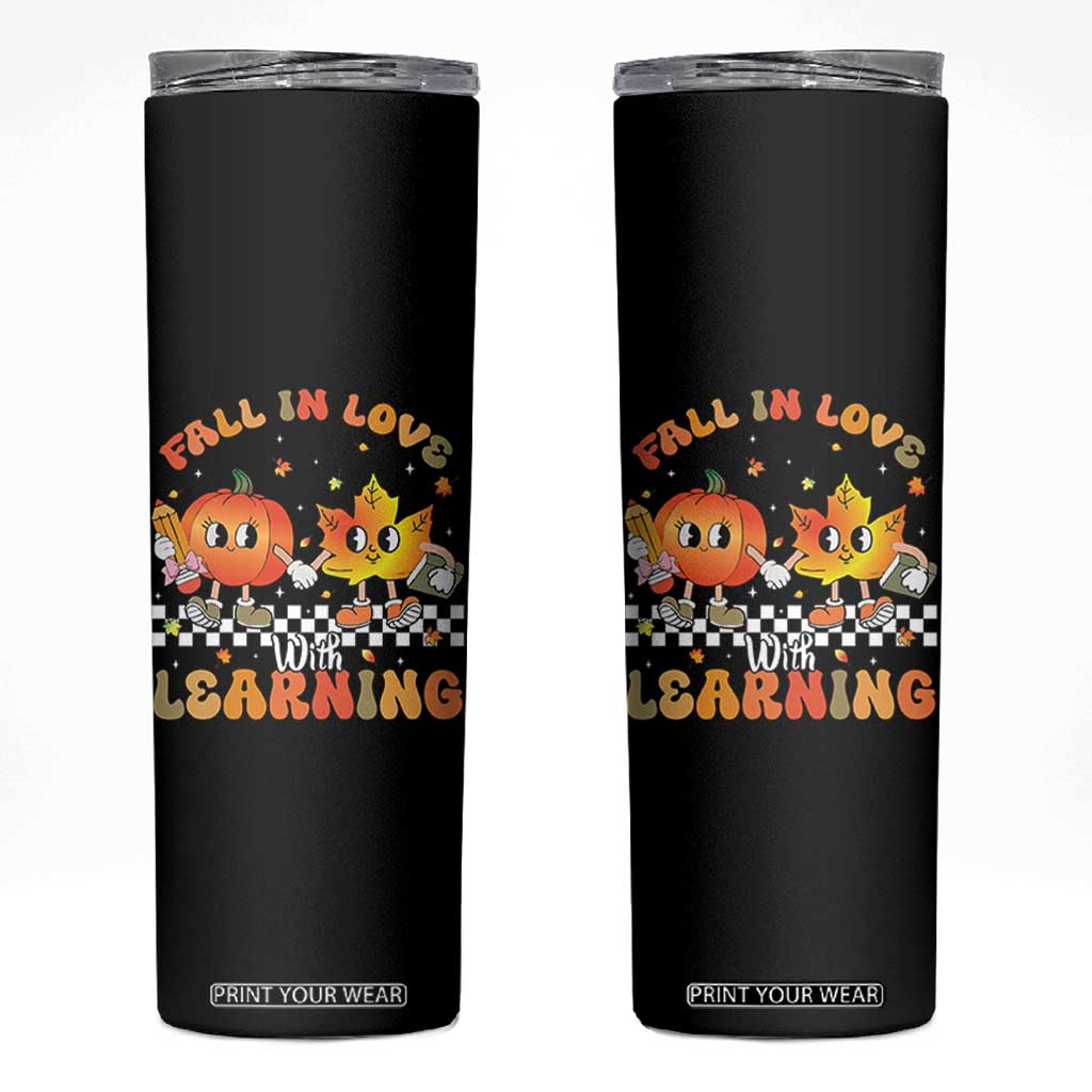 Autumn Teacher Skinny Tumbler Retro Fall In Love With Learning Thanksgiving Pumpkin TS10 Black Print Your Wear