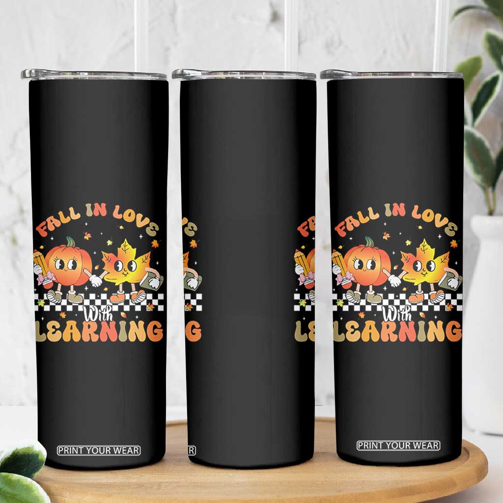 Autumn Teacher Skinny Tumbler Retro Fall In Love With Learning Thanksgiving Pumpkin TS10 Print Your Wear