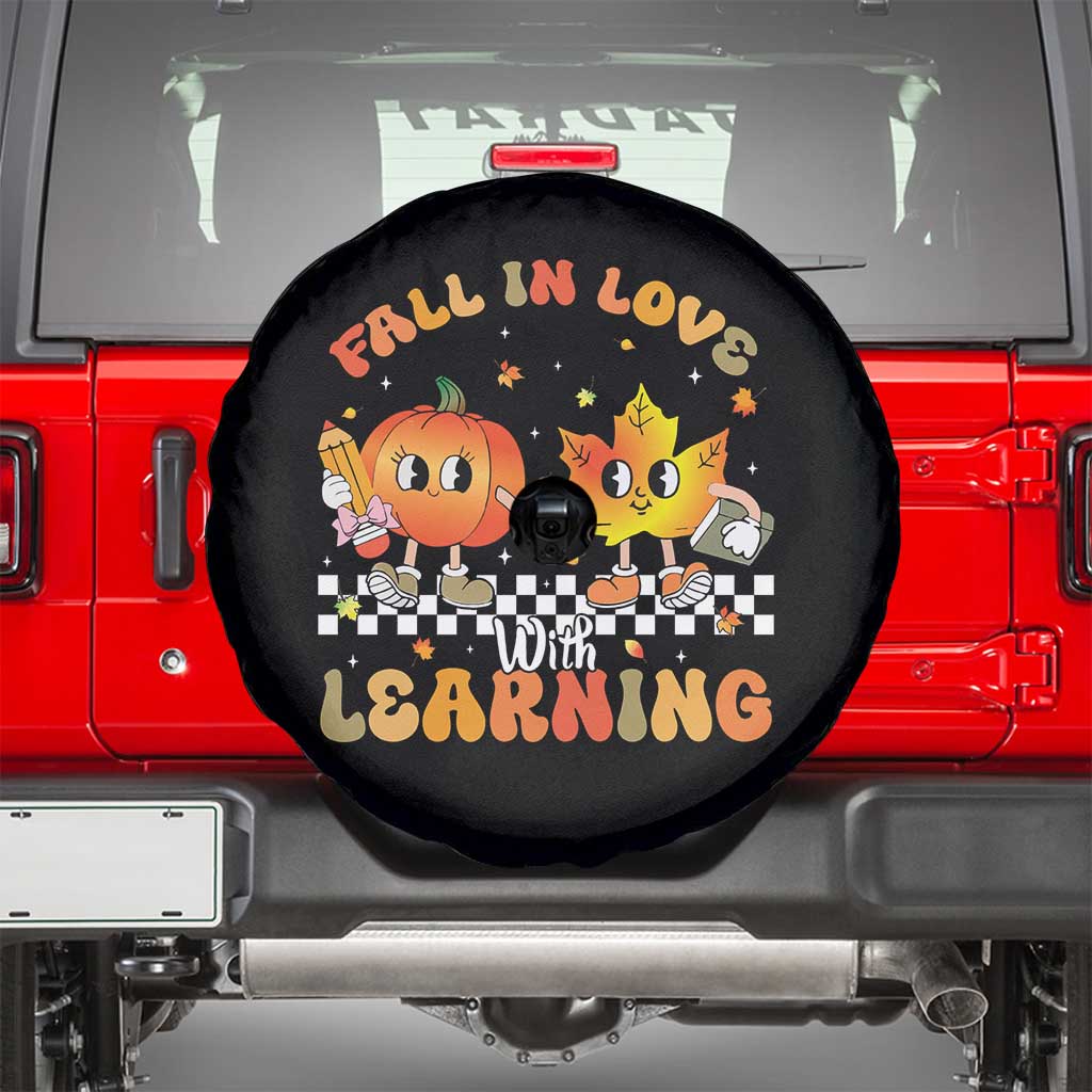 Autumn Teacher Spare Tire Cover Retro Fall In Love With Learning Thanksgiving Pumpkin TS10 Black Print Your Wear