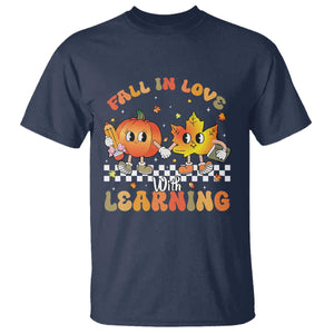Autumn Teacher T Shirt Retro Fall In Love With Learning Thanksgiving Pumpkin TS10 Navy Print Your Wear