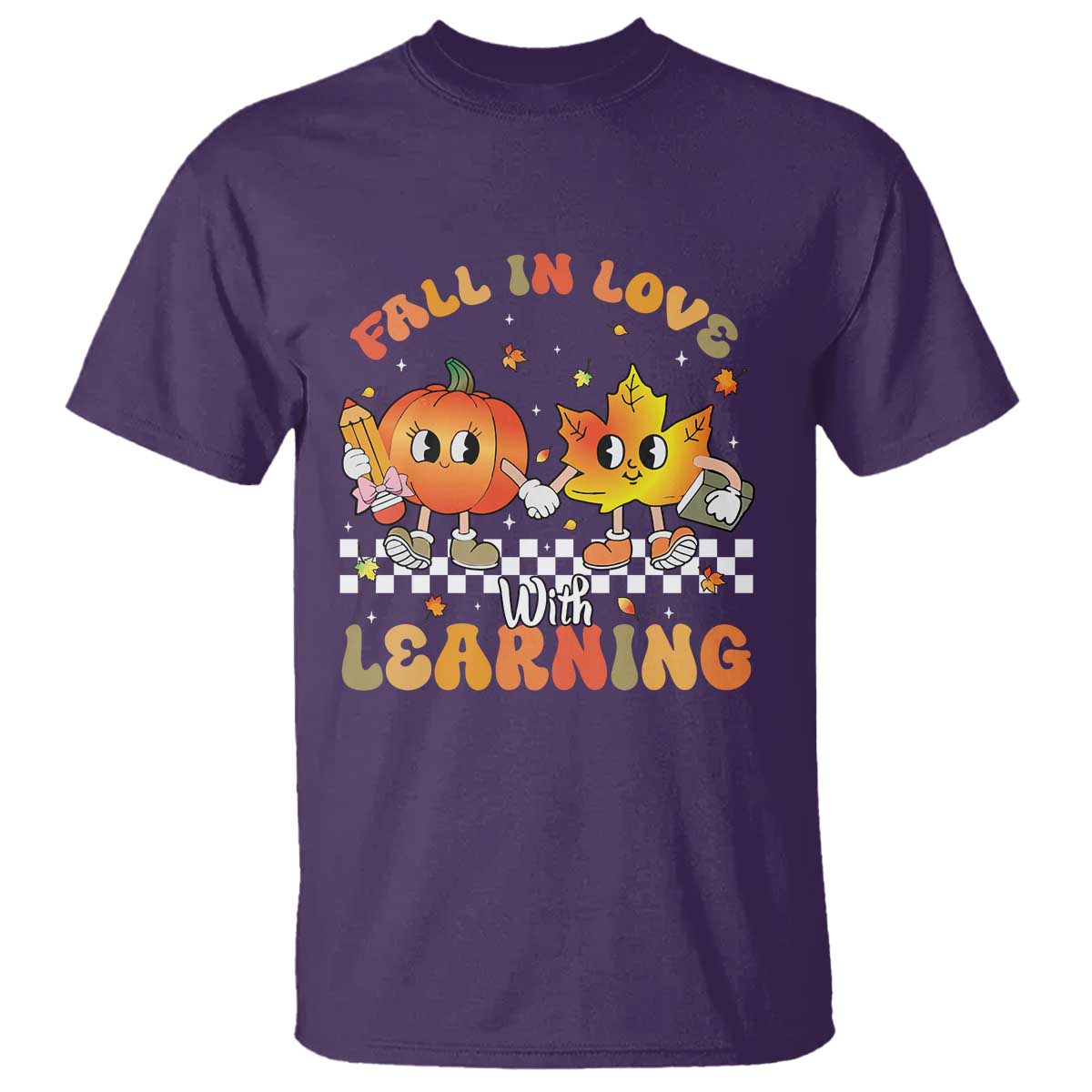 Autumn Teacher T Shirt Retro Fall In Love With Learning Thanksgiving Pumpkin TS10 Purple Print Your Wear