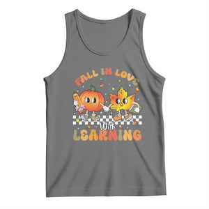 Autumn Teacher Tank Top Retro Fall In Love With Learning Thanksgiving Pumpkin TS10 Black Heather Print Your Wear