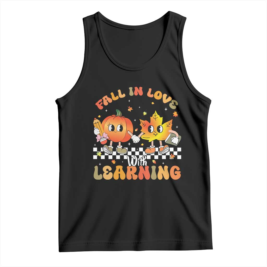 Autumn Teacher Tank Top Retro Fall In Love With Learning Thanksgiving Pumpkin TS10 Black Print Your Wear