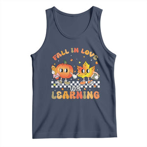 Autumn Teacher Tank Top Retro Fall In Love With Learning Thanksgiving Pumpkin TS10 Navy Print Your Wear