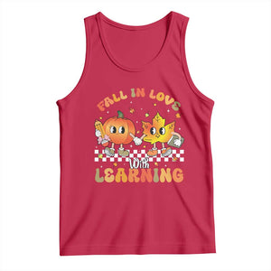 Autumn Teacher Tank Top Retro Fall In Love With Learning Thanksgiving Pumpkin TS10 Red Print Your Wear