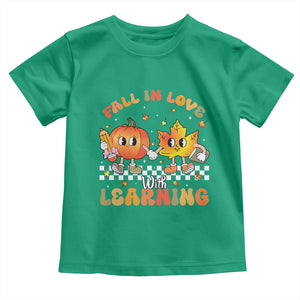 Autumn Teacher Toddler T Shirt Retro Fall In Love With Learning Thanksgiving Pumpkin TS10 Irish Green Print Your Wear