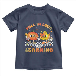 Autumn Teacher Toddler T Shirt Retro Fall In Love With Learning Thanksgiving Pumpkin TS10 Navy Print Your Wear