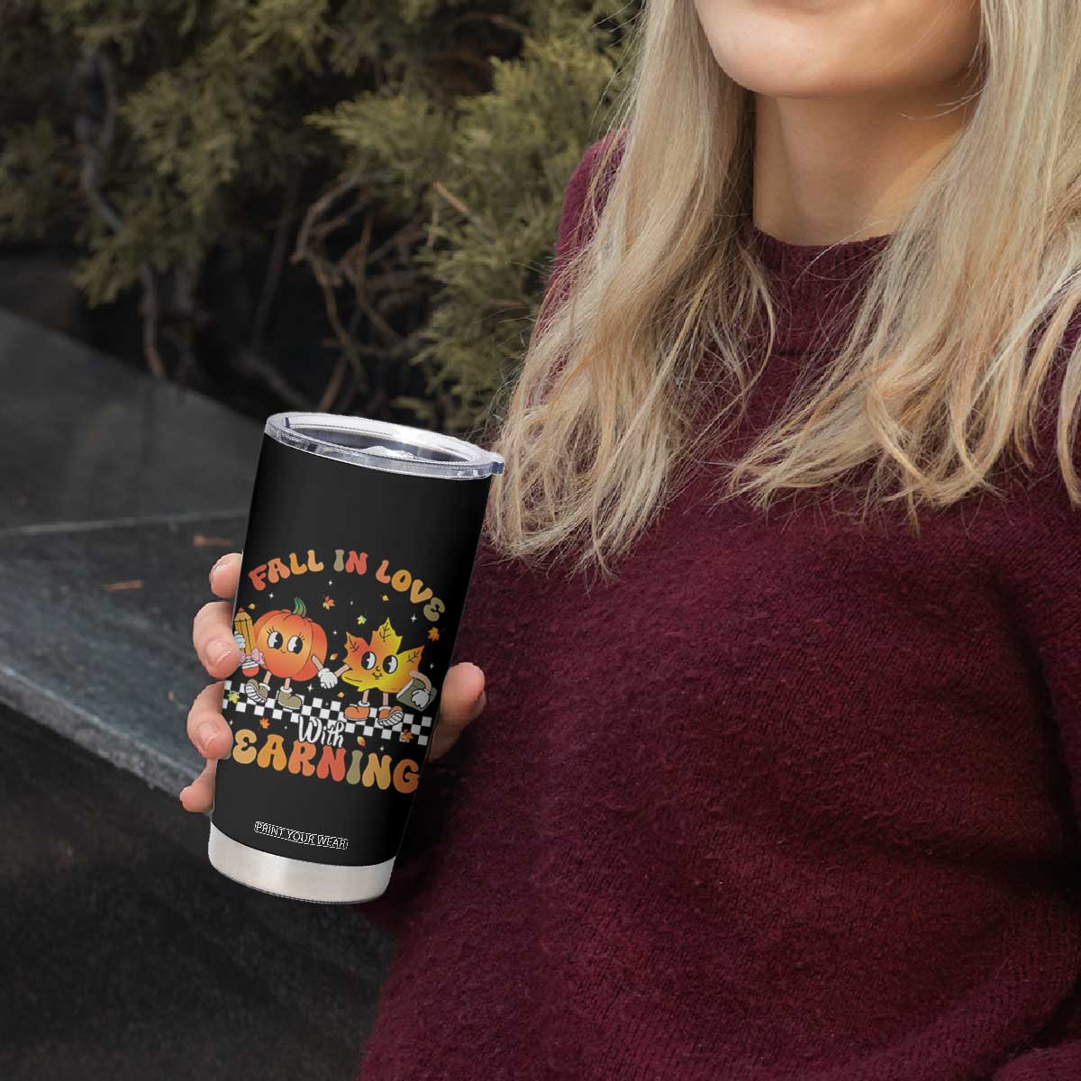 Autumn Teacher Tumbler Cup Retro Fall In Love With Learning Thanksgiving Pumpkin TS10 Print Your Wear