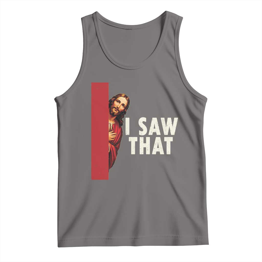 Funny Jesus I Saw That Tank Top Retro Christian Meme TS10 Deep Heather Print Your Wear