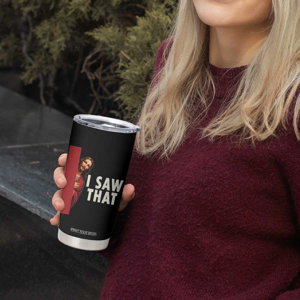 Funny Jesus I Saw That Tumbler Cup Retro Christian Meme TS10 Print Your Wear