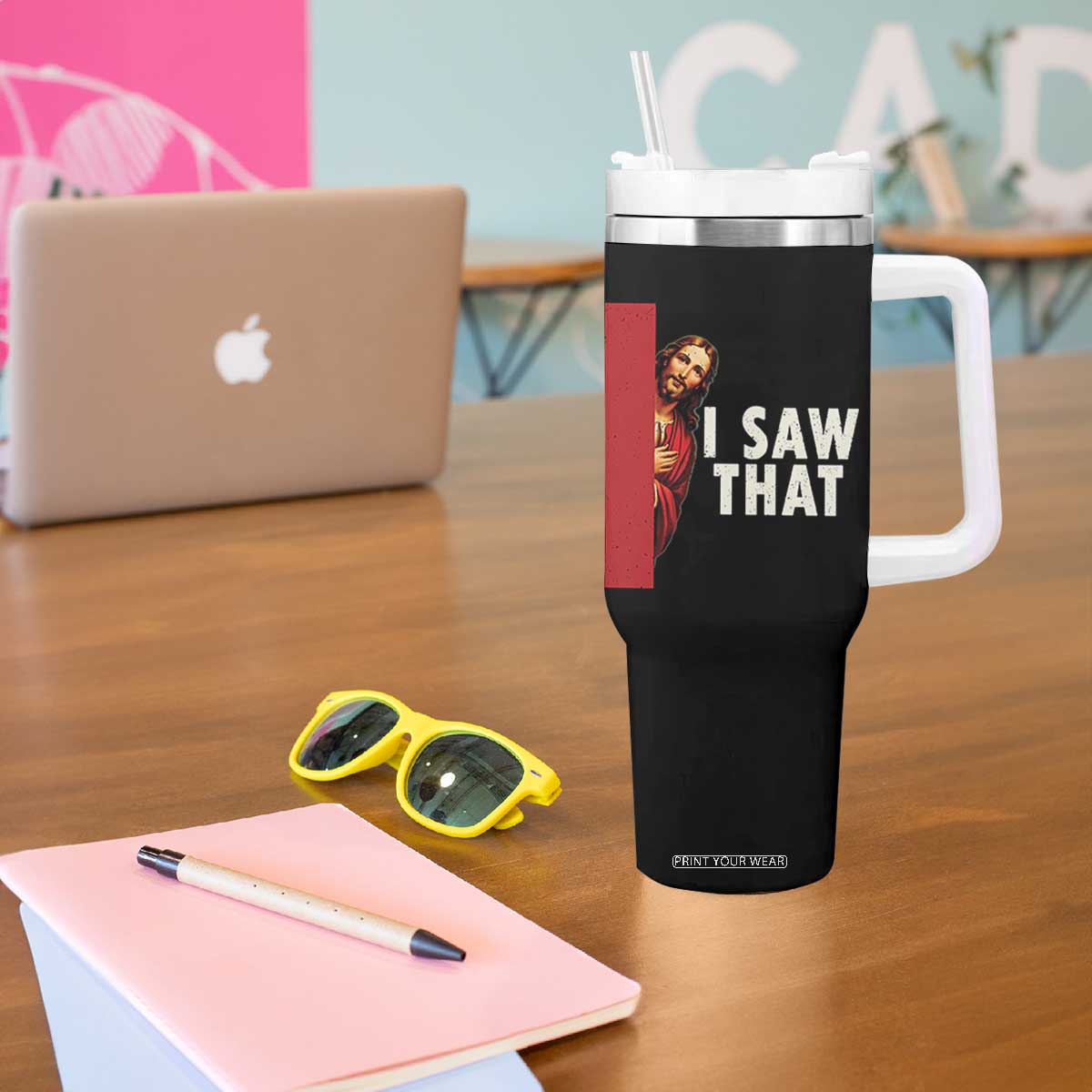 Funny Jesus I Saw That Tumbler With Handle Retro Christian Meme TS10 Print Your Wear