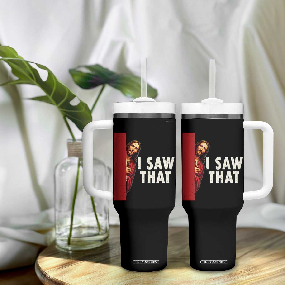 Funny Jesus I Saw That Tumbler With Handle Retro Christian Meme TS10 Print Your Wear